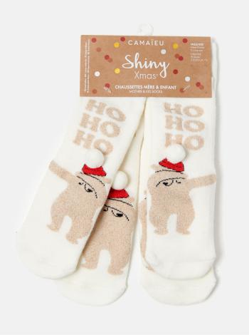 Sada dvoch párov krémových ponožiek s vianočným motívom CAMAIEU
