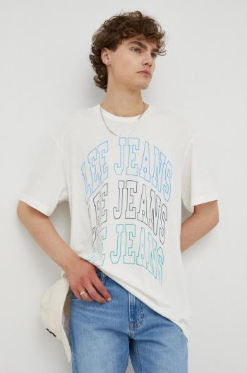 Bavlnené tričko Lee béžová farba, s potlačou