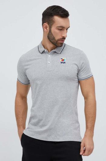 Bavlnené polo tričko Helly Hansen šedá farba, melanžové