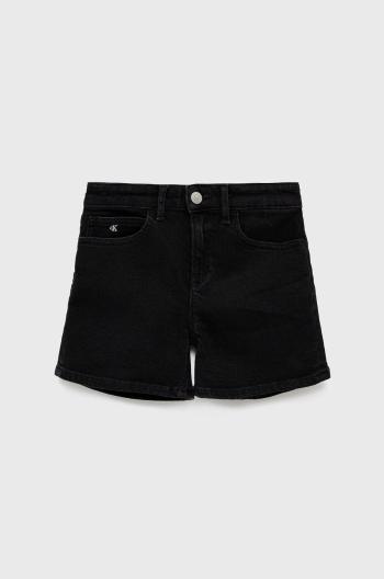 Detské rifľové krátke nohavice Calvin Klein Jeans čierna farba, jednofarebné, nastaviteľný pás