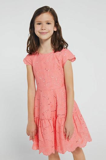 Dievčenské bavlnené šaty Mayoral oranžová farba, mini, áčkový strih