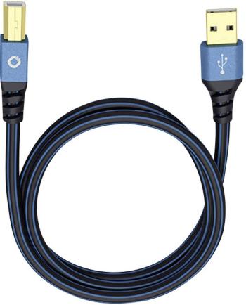 USB 2.0 prepojovací kábel [1x USB 2.0 zástrčka A - 1x USB 2.0 zástrčka B] 3.00 m modrá pozlátené kontakty Oehlbach USB P
