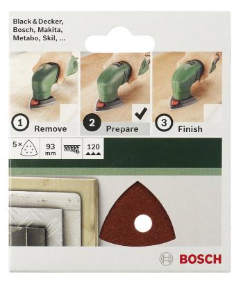 Bosch Accessories  2609256A53 brúsny papier pre delta brúsky na suchý zips, s otvormi Zrnitosť 240 Rohová miera 93 mm  5