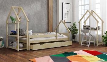 Detská posteľ domček Ollie - prírodná  Half House bed 160x80 cm posteľ domček