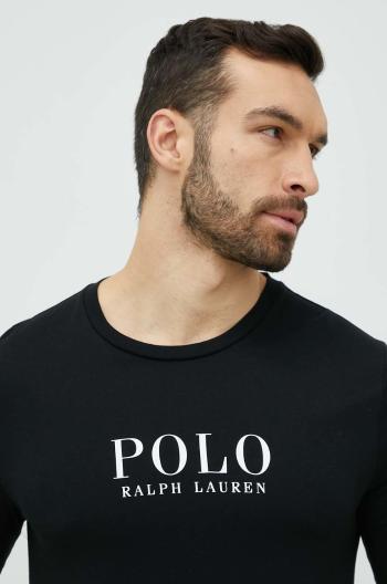 Bavlnené tričko s dlhým rukávom Polo Ralph Lauren čierna farba, s potlačou