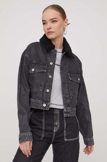 Rifľová bunda Karl Lagerfeld Jeans dámska, šedá farba, prechodná, oversize