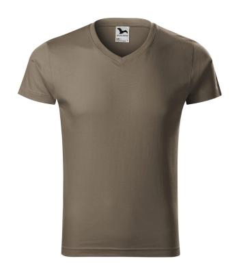MALFINI Pánske tričko Slim Fit V-neck - Army | M
