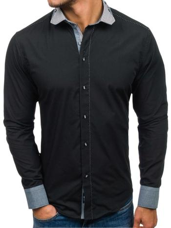 Čierna pánska elegantná košeľa s dlhými rukávmi BOLF 6962