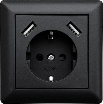 LEDmaxx USB1002 1-násobný zásuvka do steny  s USB, detská ochrana  čierna
