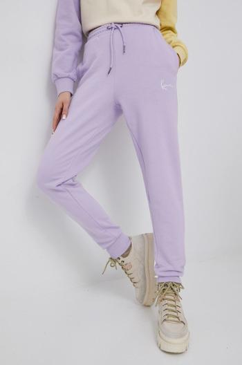 Nohavice Karl Kani dámske, fialová farba, s nášivkou