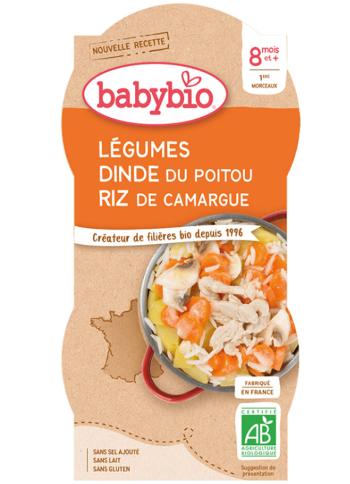 BABYBIO Menu zelenina s morčacím mäsom a ryžou 2x 200 g