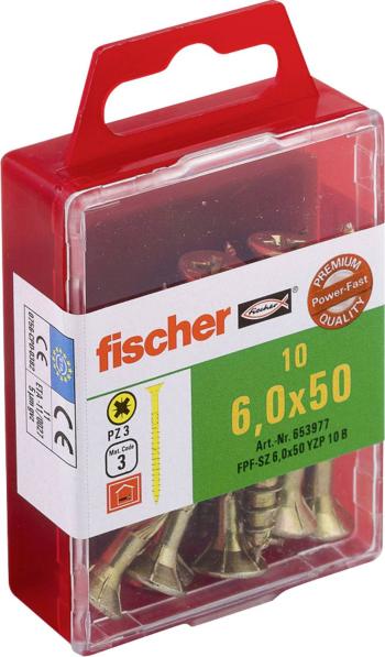 Fischer  653977 skrutka so zápustnou hlavou 6 mm 50 mm krížová dražka Pozidriv     glavanizované zinkom 10 ks