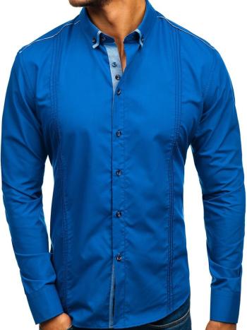 Kráľovský modrá pánska elegantá košeľa s dlhými rukávmi BOLF 8821