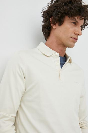 Bavlnené tričko s dlhým rukávom BOSS biela farba, jednofarebné