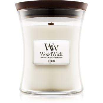 Woodwick Linen vonná sviečka s dreveným knotom 275 g