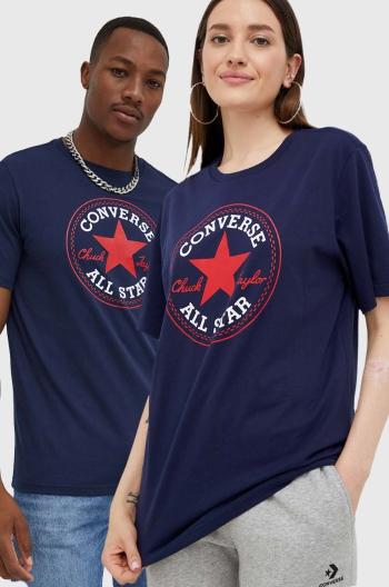 Bavlnené tričko Converse tmavomodrá farba, s potlačou