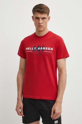 Bavlnené tričko Helly Hansen červená farba, vzorovaný