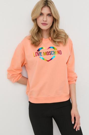 Mikina Love Moschino dámsky, oranžová farba