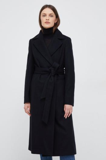 Vlnený kabát Calvin Klein čierna farba, prechodný,