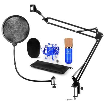 Auna CM001BG V4, modrá, mikrofónová sada, XLR kondenzátorový mikrofón, rameno, pop-filter