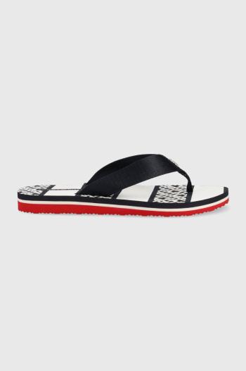 Žabky Tommy Hilfiger TH MONOGRAM ESSENTIAL SANDAL dámske, tmavomodrá farba, na plochom podpätku, FW0FW07162