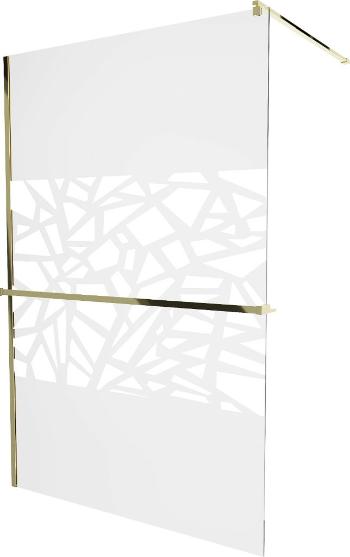 MEXEN/S - KIOTO Sprchová zástena WALK-IN s poličkou a držiakom uterákov 90 x 200 cm, transparent/bialy wzór 8 mm, zlatá 800-090-121-50-85