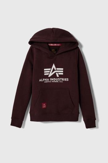 Detská mikina Alpha Industries bordová farba, s kapucňou, s potlačou