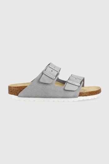 Semišové šľapky Birkenstock Arizona BS dámske, strieborná farba, 1024248