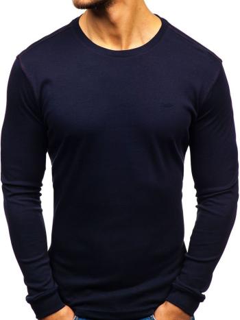 Tmavomodré pánske tričko s dlhými rukávmi bez potlače Bolf 145359