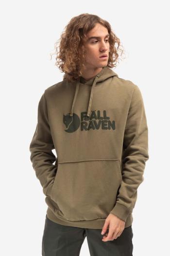 Bavlnená mikina Fjallraven Logo Hoodie F84144 622 pánska, zelená farba, s kapucňou, s potlačou