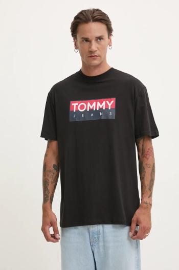 Bavlnené tričko Tommy Jeans pánske, čierna farba, s potlačou, DM0DM19684