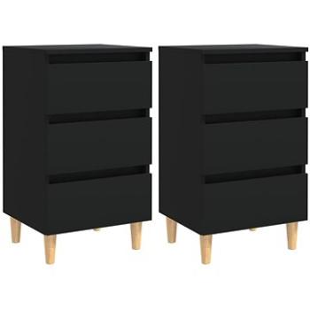 Nočné stolíky s drevenými nohami 2 ks čierne 40 × 35 × 69 cm (805890)