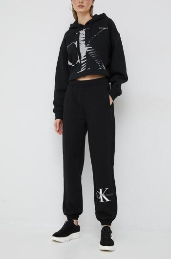 Tepláky Calvin Klein Jeans dámske, čierna farba, s potlačou