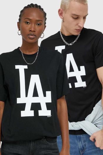 Bavlnené tričko 47brand Mlb Los Angeles Dodgers čierna farba, s potlačou