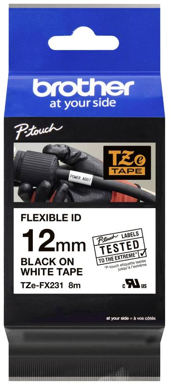 páska flexibilné  Brother TZe-FX, TZ-FX TZe-FX231  Farba pásky: biela Farba písma:čierna 12 mm 8 m