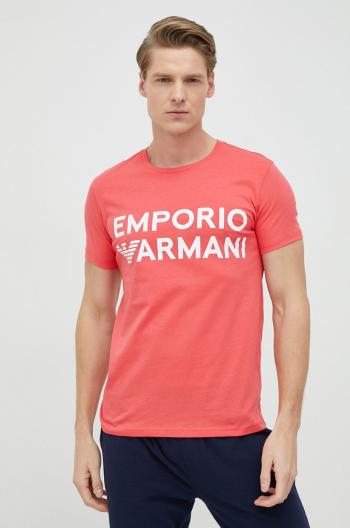 Bavlnené pyžamové tričko Emporio Armani Underwear červená farba, vzorované