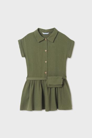 Dievčenské bavlnené šaty Mayoral zelená farba, mini, áčkový strih