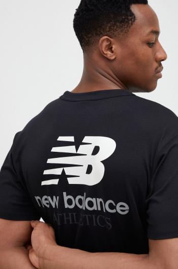 Bavlnené tričko New Balance čierna farba, s potlačou