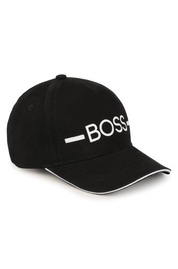 Detská bavlnená čiapka Boss čierna farba, s nášivkou