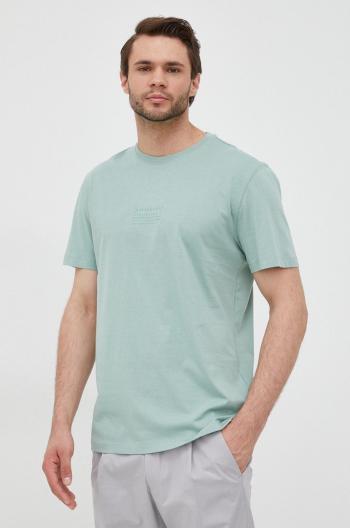 Bavlnené tričko Selected Homme tyrkysová farba, s nášivkou