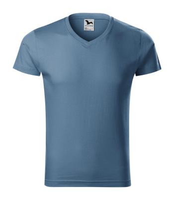 MALFINI Pánske tričko Slim Fit V-neck - Denim | XL