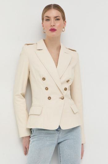 Kožená bunda Elisabetta Franchi dámska, béžová farba, prechodná