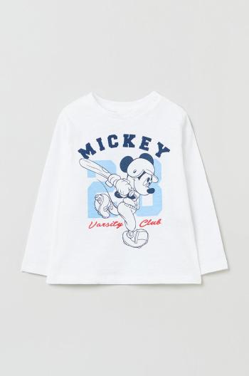 Detská bavlnená košeľa s dlhým rukávom OVS X Disney biela farba, s potlačou