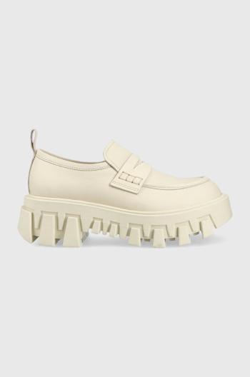 Kožené mokasíny Tommy Jeans CHUNKY LOAFER LTHER dámske, béžová farba, na platforme, EN0EN02177