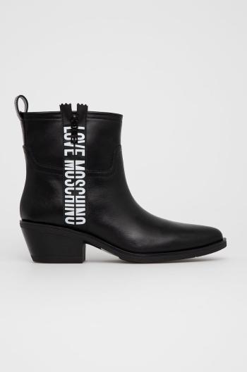 Kožené kovbojské topánky Love Moschino dámske, čierna farba, na podpätku
