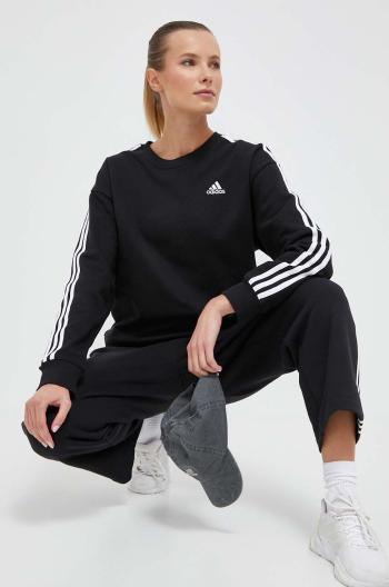 Bavlnená mikina adidas dámska, čierna farba, jednofarebná