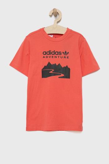 Detské bavlnené tričko adidas Originals HE2058 ružová farba, s potlačou