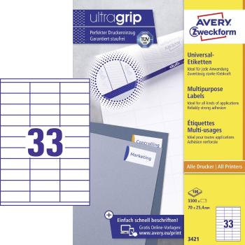 Avery-Zweckform 3421 etikety 70 x 25.4 mm papier  biela 3300 ks permanentné univerzálne etikety atrament, laser, kópie 1