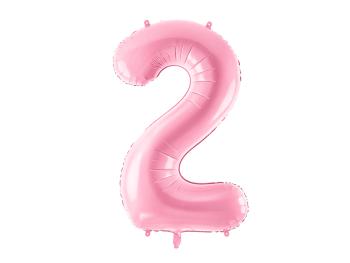 PartyDeco Fóliový balón narodeninové číslo 2 ružový 86cm