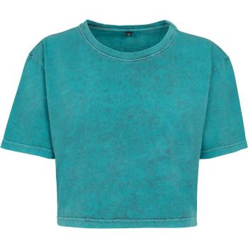 Build Your Brand Dámske crop top tričko Acid Washed - Teal / čierna | L